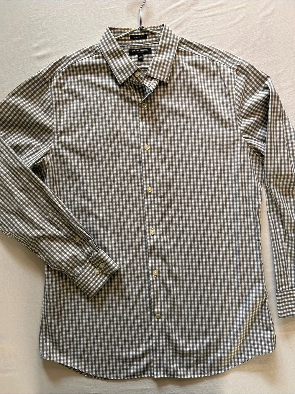 Banana Republic Grant Fit Gray Gingham Non-Iron Dress Shirt XL